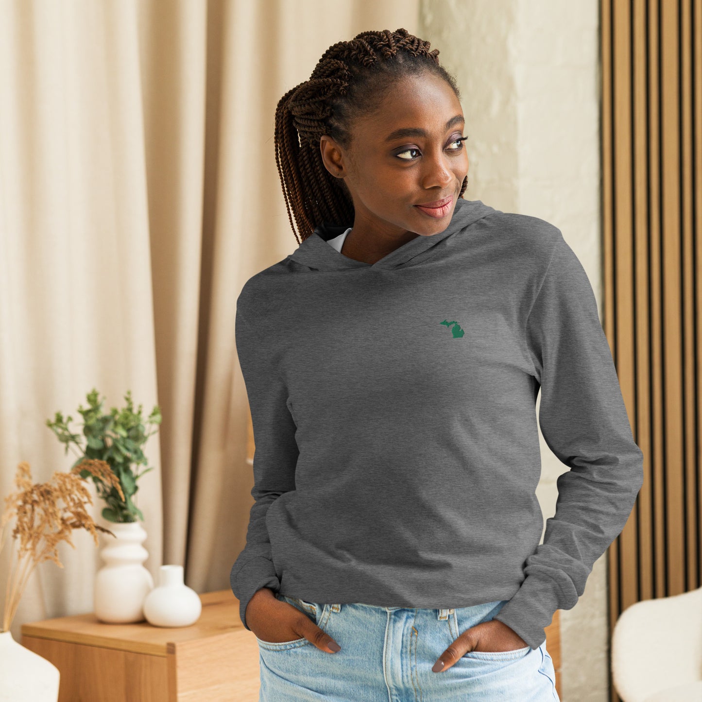 Michigan Hooded Long-Sleeve Tee - Green Logo