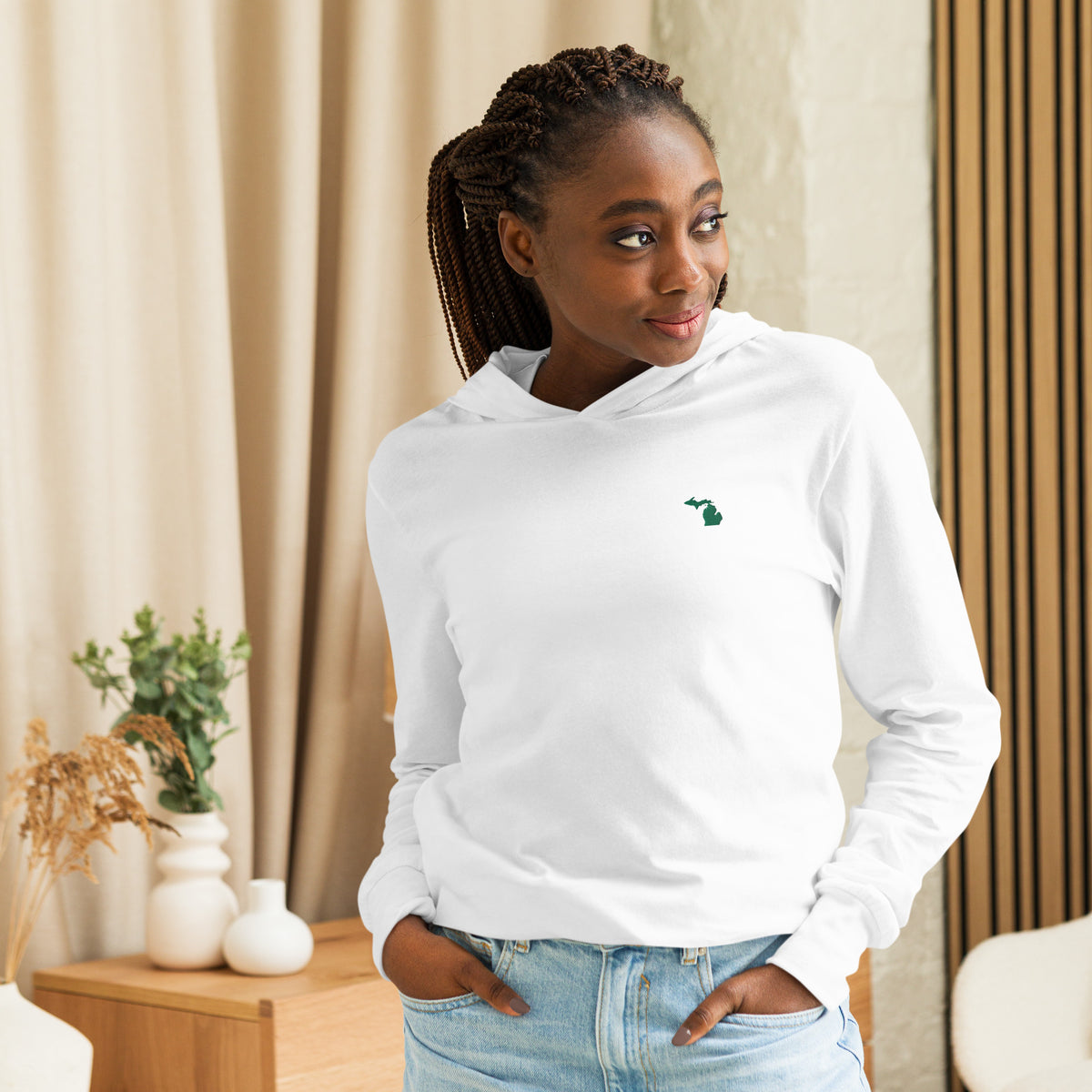 Michigan Hooded Long-Sleeve Tee - Green Logo